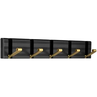 Wisfame Garderobenleiste Metall,Moderne Kleiderhaken Wand,Garderobenhaken mit 5 Klappbar Haken,Hakenleiste Garderobe für Eingang,Wand,Tür,Bad,Schlafzimmer(Schwarz/Gold)