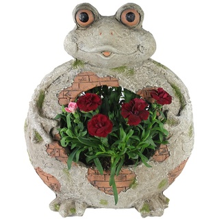 Arnusa Blumentopf Frosch mit Pflanztopf Dekorativer Blumenkübel 37cm Tierfigur Gartendekoration GB003 Gartenfigur