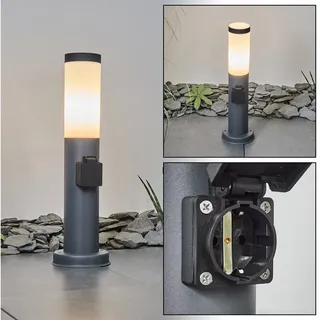 hofstein Pollerleuchte »Virco« Sockelleuchte aus Metall/Kunststoff in Anthrazit/Weiß, ohne Leuchtmittel, Gartenlampe m. E27, IP44 mit Steckdose weiß