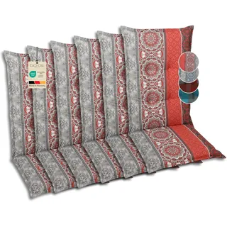 GO-DE Textil Bequeme und attraktive Polsterauflagen für Hochlehner-Gartenstühle (6er-Set, Ornamentstreifen rot, Hochlehner)