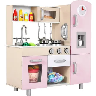 TLGREEN Spielküche Kinderküche XXL-Holzküche mit Sound und Licht, inkl. Spielzubehör, Spielzeugküche für Kinder, 81x74x30 cm rosa
