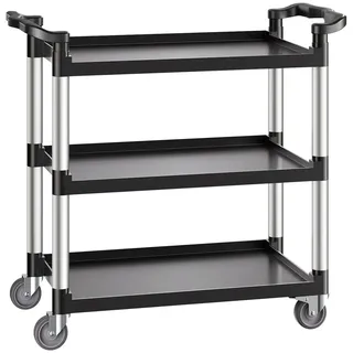 Vevor Mehrzweckwagen, 226 kg Tragkraft, 3-stufiger Universalwagen aus Kunststoff mit 360° Schwenkrädern (2 mit Bremse), 106x49x98 cm großer Servierwagen für Lager, Büro, Zuhause, Restaurant, Küche