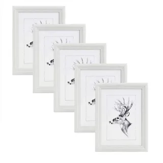 Woltu Bilderrahmen 13x18cm 5er Set Fotorahmen Holzrahmen mit Passepartout, zum vertikalen oder horizontalen Aufhängen/Aufstellen, Posterrahmen Collage Wanddeko, Weiß