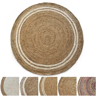 KARAT Jute Teppich rund 150cm Ø Bastteppich aus 100% Naturfaser - geflochten Boho Juteteppich, Handgewebter Naturteppich für Küche & Wohnzimmer robust & reißfest (Mumbai)