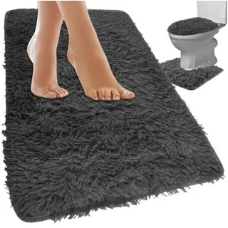 Ruhhy Badematte 3-teiliges Badezimmerteppich-Set Rutschfest Weich Hygienisch Grau, Rutschfeste Unterseite, weiches Material, 3-teiliges Set, pflegeleicht, hygienisch, Pflegeleicht, hygienisch, komfortabel, rutschfest, strapazierfähig, Polyester + Vliesstoff, Anti-Rutsch, wasserabweisend, waschbar, weiches Material, sicher grau