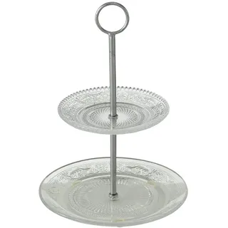 Etagere Relief 2-stöckig Glas klar Höhe 28 cm, Küche, Backen, Dessert