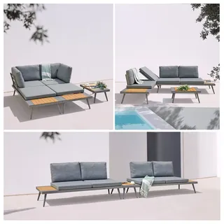 ALEOS. Gartenlounge Florida aus Aluminium Teak Holz Multifunktionslounge Lounge