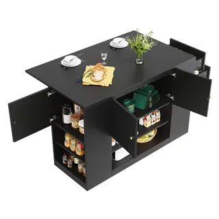 SeedWave Kücheninsel Freistehend Kochinsel Mehrzweck Sideboard mit Klappbarer Arbeitsplatte, Das Küchenschrank mit 1 höhenverstellbarer Einlegeboden