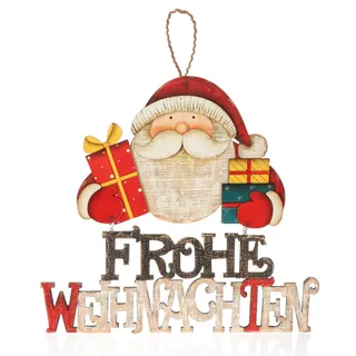 Hängedeko Weihnachten - Holz-Aufhänger Schriftzug mit Santa Claus - 32x30