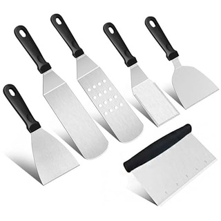 Burger Set 6TLG. Grillspachtel Set aus Edelstahl, Grill Zubehör, Grillbesteck und BBQ Plancha Zubehör Set, Für Burgerpresse, Teppanyaki-Grills und Camping
