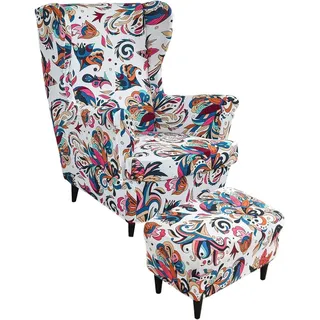 Ohrensessel überzug mit Hocker Bezug, 2 Teilig Sessel-Überwürfe+1 Teilig Ottomane Schonbezug, Beige/Grün/Rosa/Blau Ohrensessel Schonbezüge Sesselhusse Stretch Tiger Stuhlbezug mit Armlehne ( Color : #