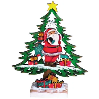 Deko Tannenbaum Tanne mit Weihnachtsmann Holz Baum Fensterbild Stern Schneemann