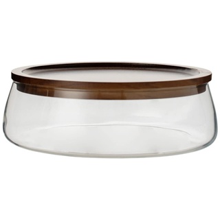 TAMUME Obstschale aus Glas mit Holzdeckel (Large)