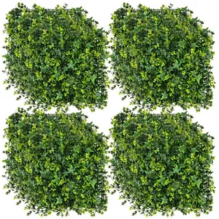 Costway 4 Stück Künstliche Hecke Pflanzenwand, 50 x 50 cm, Paneele mit vielfältigen Blättern, Simulierter Rasen Kunstpflanze, Künstliche Pflanze Wandpflanze, für Wand Balkon Garten, Grün