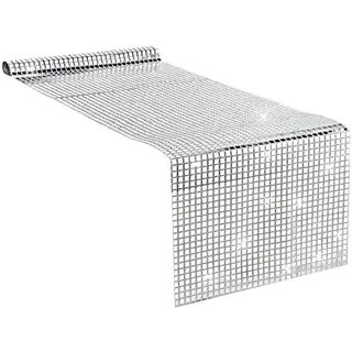 Disco Party Tischläufer Silber 30 x 180 cm Glitzer Pailletten Discokugel | Tischdecke Silber Retro 70er 80er Jahre Disco Deko Motto Party Geburtstag Tischdeko Party Hochzeit Discokugel Halloween Deko