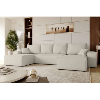 Stylefy Wohnlandschaft Penelope, U-Form, Couch, mit Bettfunktion und Bettkasten, Kissen inklusiv, Modern beige