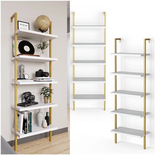 Vicco Loft Bücherregal Ava Standregal Wandregal 5 Ablagen Leiterregal Gold