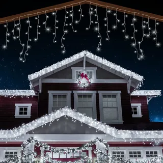 ANSIO® Lichterkette Außen Eisregen 11m 320 LED Eiszapfen Lichterkette Außen Lichtketten Strom Für Weihnachten, Balkon, Weihnachtsdekoration | Kaltweiß Weihnachtsbeleuchtung | Klar Kabel