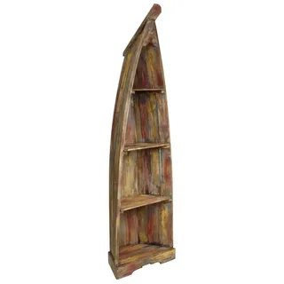 Oriental Galerie Regal in Bootsform mit Steg Badregal Bootsregal Boot Regal Standregal Aufbewahrung ca. 200 cm Albesia Holz Multicolor Groß