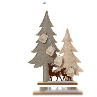 Christmas Decorations Dekofigur Tannenbaum Filz 35,5cm Weihnachtsdeko Winterdeko Tischdeko Stehend Deko Aufsteller Holz Fuß Adventsdeko Wohndeko Advent Winter Beige