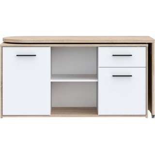 FORTE Schreibtisch Aliklia, multifunktional, Tischplatte ausschwenkbar, mit Rollen, Sideboard beige|weiß