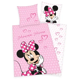 Disney Minnie Mouse Maus Bettwäsche 80x80 + 135x200cm 100% Baumwolle, Renforcé mit RV