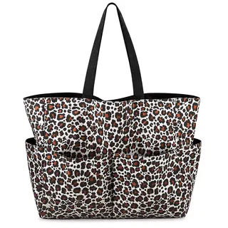FZSECRIU 1 Stück strandtasche xxl familie + Kosmetiktasche,schwimmtasche damen,tasche leopardenmuster,strandtasche groß,badetasche xxl familie,einkaufskorb leopardenmuster,mit reißverschluss - 45 x 38 x 17 cm