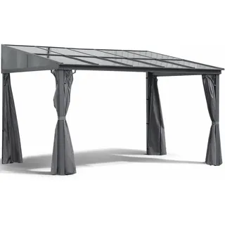 Terrassendach Toledo | Terrassenüberdachung Gartenpavillon lichtdurchflutet Aluminium | Hardtop Pavillon 12 m2 - 4 x 3 m (B x T) anthrazit incl. 270° Wind- und Regenschutz