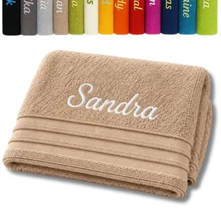 Pet-Jos Badetuch mit Namen Bestickt Duchtuch Geschenk Badetuch 140x70 cm (Beige)