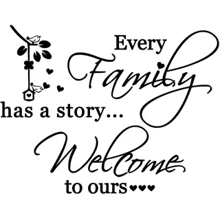 Jiayaus Wandtattoo mit Inspirierendem Zitat, Kleben Aufkleber Wandbilder | Zitat Every Family Has A Story Welcome to Ours, Vinyl Wandtatoo für Schlafzimmer Wohnzimmer Vorraum Flur Fenster