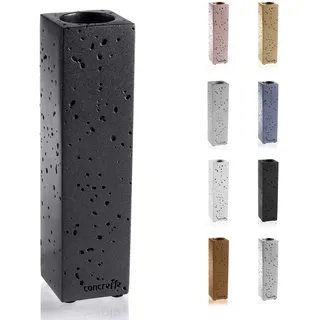 CONCRETTE Blumenvase für Tischplatte Rechteckig und Schlank Handgefertigt aus Architektonischem Beton Originell Geformtes Design mit Kleinen Löchern Höhe 220 mm Schwarzmetallic