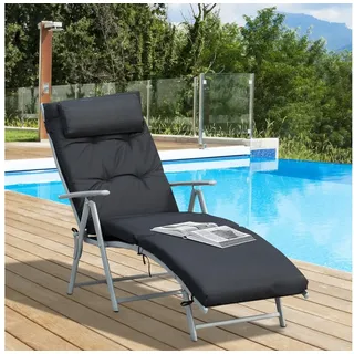 Outsunny Gartenliege Strandliege mit Kopfkissen, Liegestuhl bis 165 kg belastbar., Liege, 1 St., Sonnenliege, Sonnenliege 7-stufig Verstellbar Klappbar Metall Schwarz schwarz