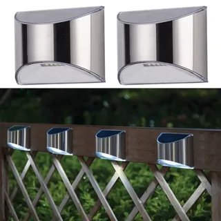 2 Stück Solar-gartenleuchten, Edelstahl-zaunleuchten, Wasserdicht, Weißes Licht