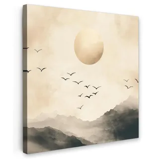 OnlyWow© Gartenbild 70x70 cm Outdoor Leinwand Terrasse Decoration Wanddeko Gartendeko Wetterfest Geschenk Wanddekoration Draußen Landschaft - Japandi - Vogel