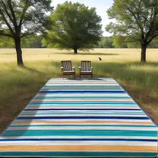 Hiseng Outdoor Teppich Wetterfest, Stroh Outdoorteppich, Balkon Camping Teppich, Wasserfest Terrasse Matte, UV-bestandig Faltbar Rug Carpet für Garten Picknick (Blau und grün,152 * 200cm)