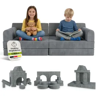 Juskys Kindersofa Kayo 90 x 200 cm Polyester beige hellgrün