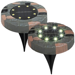 Lunartec Boden Solarleuchten: 2er-Set Solar-Akku-Bodenleuchten mit 8 LEDs, warmweiß, IP44 (Boden Solarlampe, Erdspieß-Bodenleuchte, LED Pflanzenlicht)