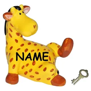 alles-meine.de GmbH große Spardose - Giraffe/Zootier - incl. Name - stabile Sparbüchse - incl. Schlüssel & Schloß - Figur aus Porzellan/Keramik - Kinderspardose/Kinders..