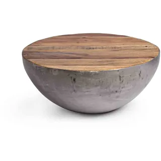 Couchtisch Lancaster, recyceltes Holz Natur, Stahl Grau, Industrial Design, rund, Ø 70 cm