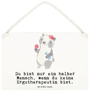 Mr. & Mrs. Panda Hinweisschild Ergotherapeutin Herz, holzbild DIN A6, Weiß, wandtafel, Wandbild Holz, (Packung), wandhänger hängeschild Ergotherapeutin weiß