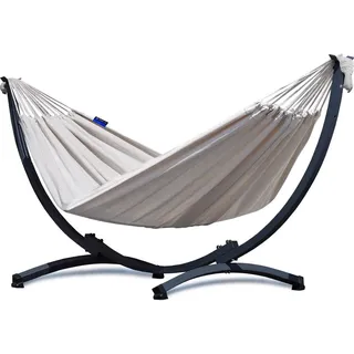 Hängematte mit Gestell I Stabiler Rahmen 200kg - 250cm Balkon I Hängematte 200x120cm I Indoor Outdoor Garten Pool Terrasse Stahl - Beige