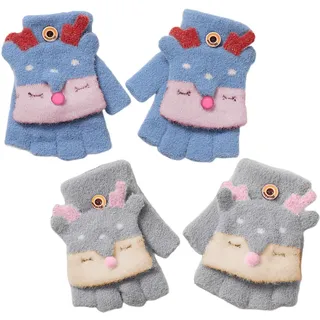 2 Paar Cartoon-Plüschhandschuhe, Süße Kinderhandschuhe, Winterhandschuhe, Warme Handschuhe, Fingerlose Kinderhandschuhe