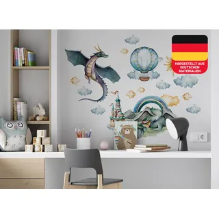Osomhome Wandtattoo Kinderzimmer Mädchen & Junge: Drachen im Königstal (100x80cm) | Kinderzimmer & Babyzimmer Deko | Wandsticker & Wanddeko Kinderzimmer | Wandaufkleber, Wall Stickers os9607