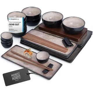 Moritz & Moritz VIDA Sushi Geschirr Set 29-tlg. Beige - Edles Set aus Porzellan für 4 Personen - Perfekt für japanische Küche & Sushi-Abende zu Hause