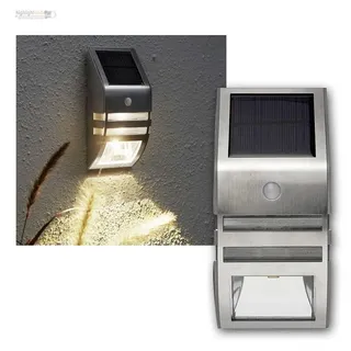 LED Solar Wandleuchte Bewegungsmelder 50 Lumen Edelstahl PIR Wandlampe Strahler