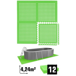 eyepower Bodenmatte 4,2 m2 Poolunterlage 12 EVA Matten 62x62 cm Set, Stecksystem rutschfest Grün grün