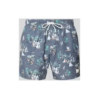 Badehose mit Allover-Muster Modell 'PIRANHA', Anthrazit, XXL