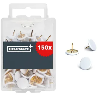 Helpmate – Reißzwecken weiß 10x7 mm – 150 Stück | Kunststoffbeschichteter Stahl – Pinnnadeln & Heftzwecken zur Befestigung auf dünnen Materialien, weichem Untergrund oder Holz