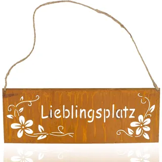 B2S BACK2SEASON Metall-Tafel Lieblingsplatz mit Rost-Finish zum aufhängen Wandschild Edelrostdeko braun L= 25 cm