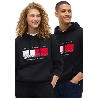 Hoodie TOMMY HILFIGER "TH x Cadillac Formula 1 Team GRAPHIC FLAG", Damen, Gr. M, schwarz, Sweatware, Obermaterial: 100% Baumwolle, bestickt, hüftlang, Rundhals, Rippbündchen, Sweatshirts Hoodie, Baumwoll-Qualität, Unisex